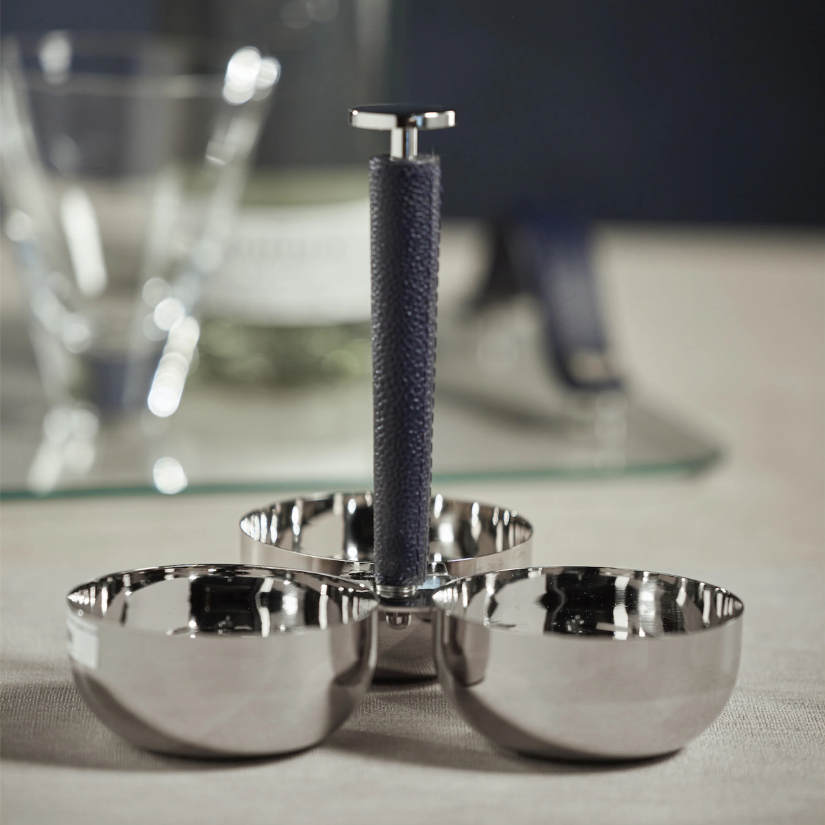 Laguna Nickel and Leather Condiment Set