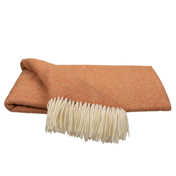 Southampton Herringbone Merino Wool Throw - Tomato 55x72