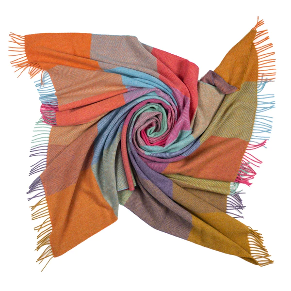 Southampton Herringbone Merino Wool Color Block Throw - Kaleidoscope 55x72