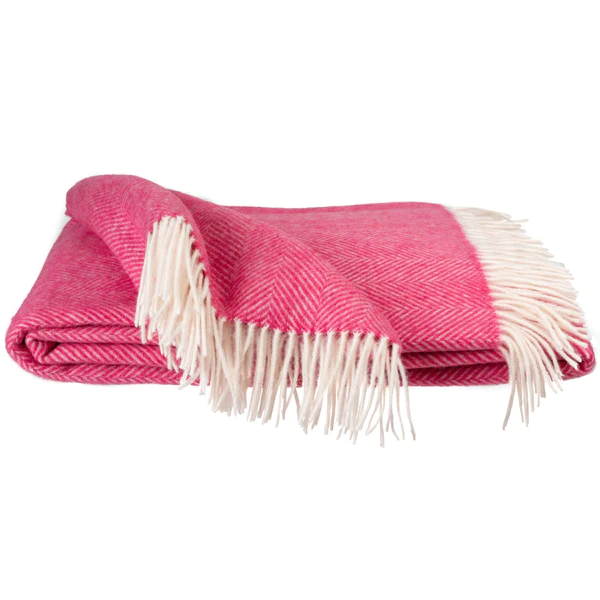 Southampton Herringbone Merino Wool Throw, Pink 55x72