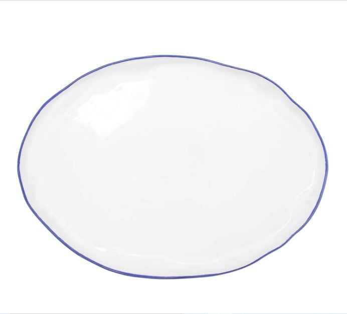 Aurora Blue Edge Oval Platter Length: 18", Width: 12.75",