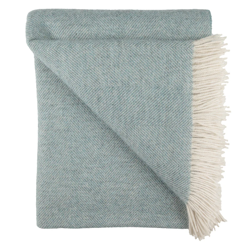 Southampton Herringbone Merino Wool Throw - Robins Egg 55x72