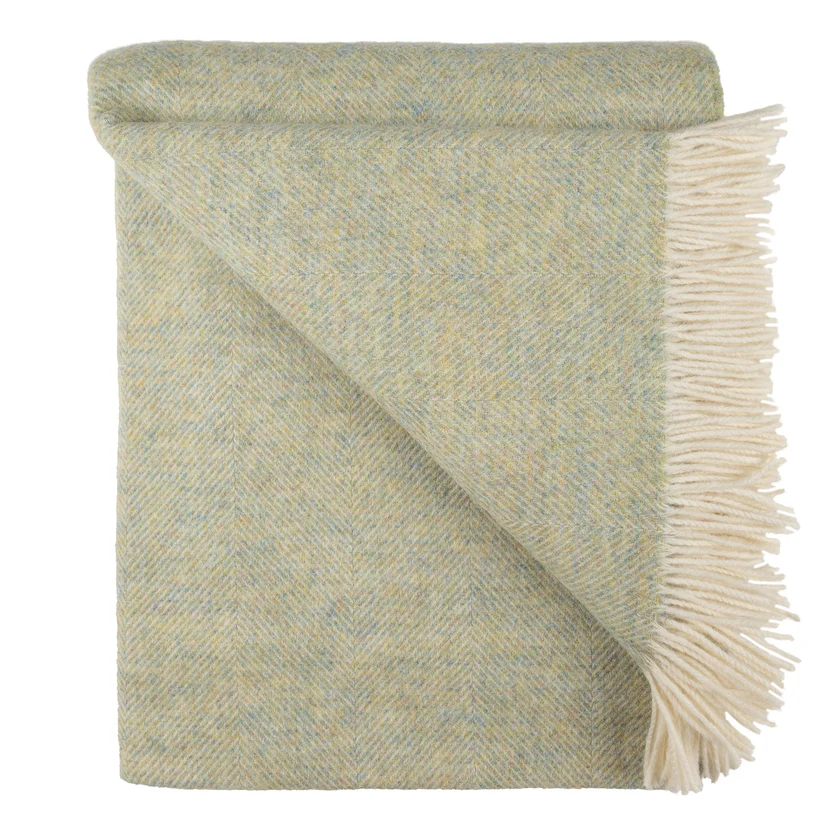 Southampton Herringbone Merino Wool Throw - Meadow 55x72