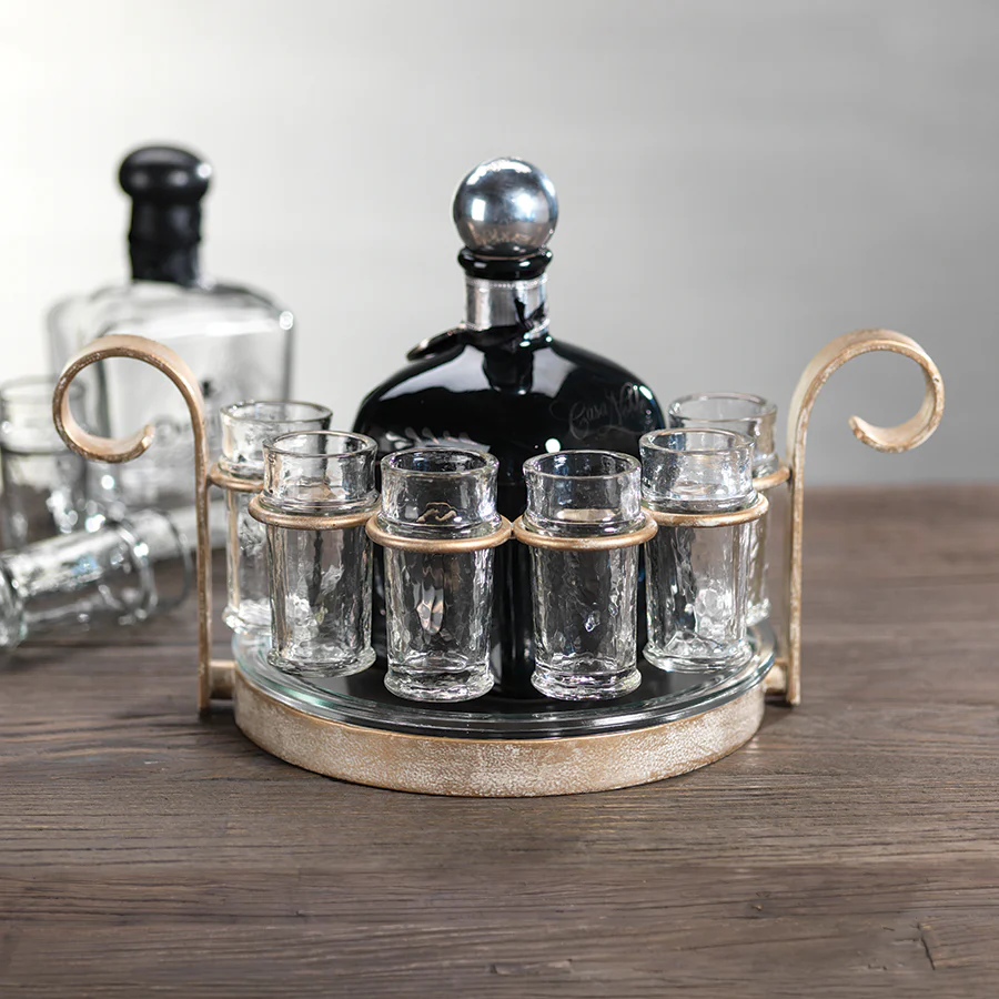 Fiesta Six Shot Tequila Set - Gold 14.25 x 9 x 6.25