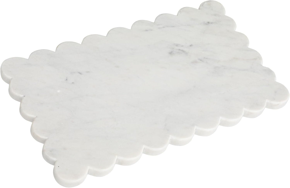Scalloped Marble Cheese Board, White 14 X 8