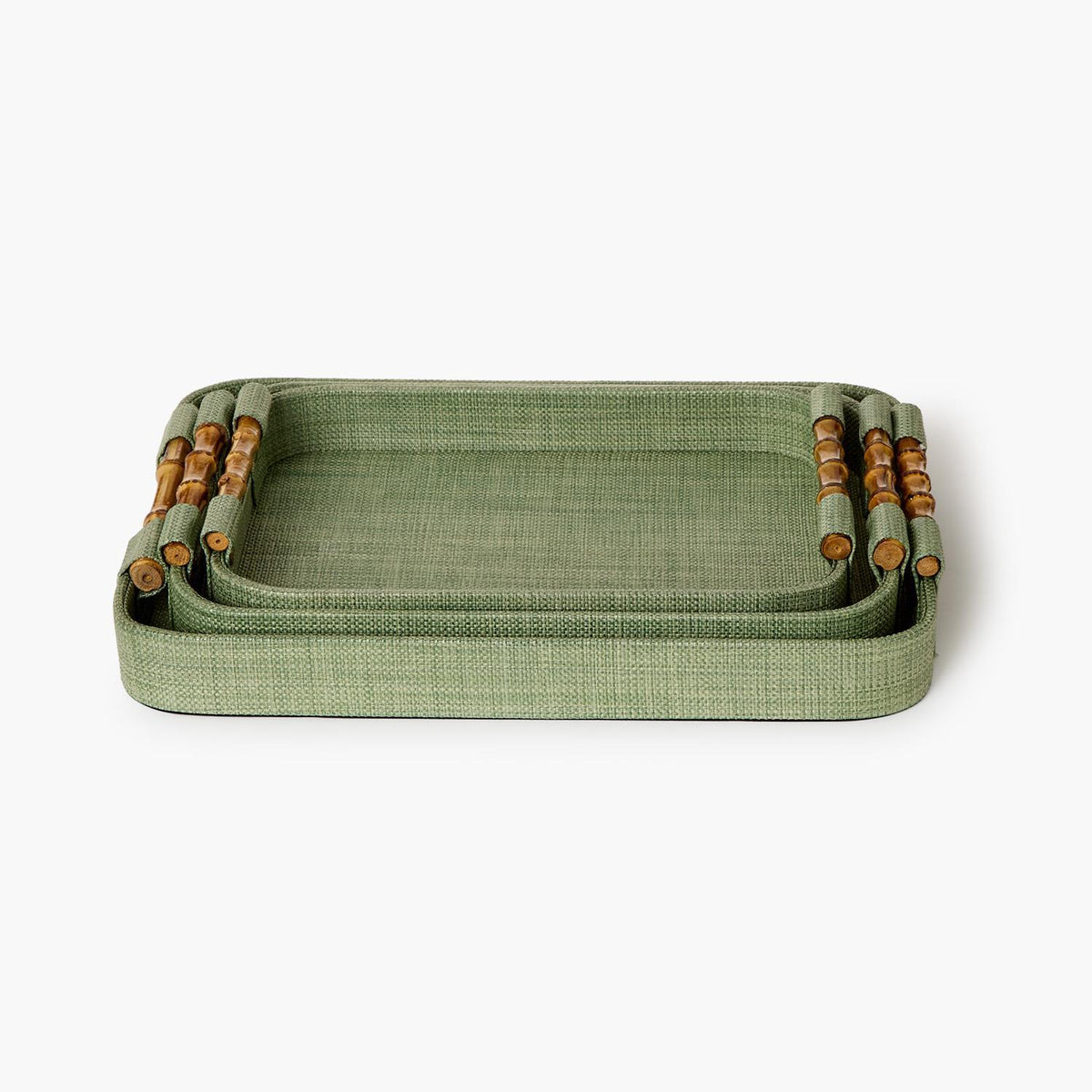 Monaco Green Seagrass Tray Bamboo Handles, Small
