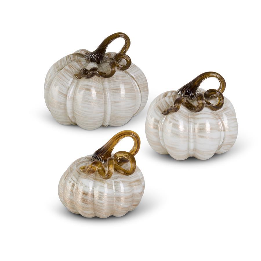 Cream and Gold Swirl Glass Pumpkin, 7"