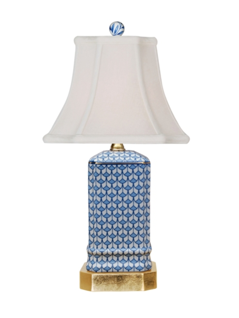 Blue/White Porcelain Fish Scale Book Shelf Lamp
