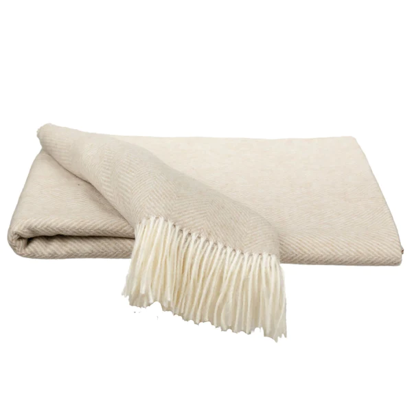 Southampton Herringbone Merino Wool Throw - Linen 55x72