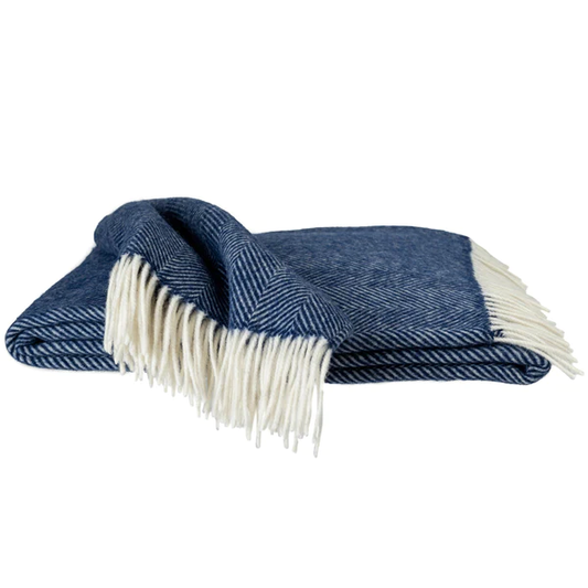 Southampton Herringbone Merino Wool Throw - Navy 55x72