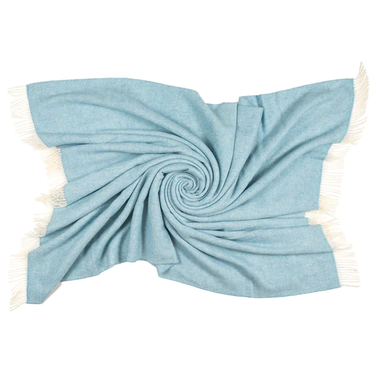 Southampton Herringbone Merino Wool Throw - Sky Blue 55x72