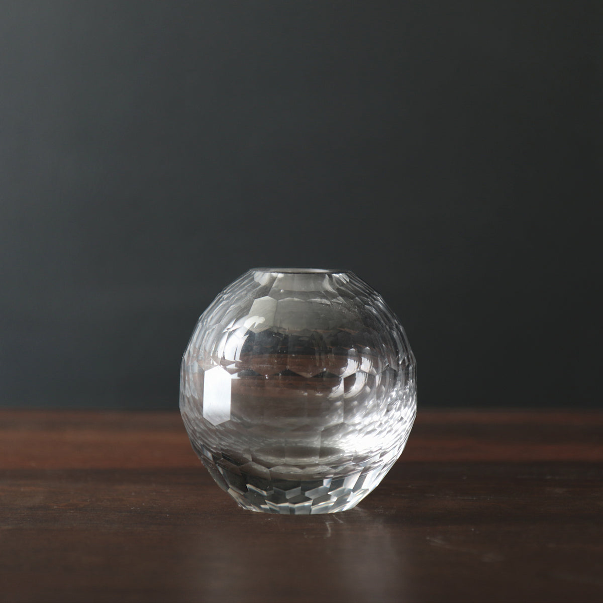 Faceted Clear Glass Round Bud Vase 3.5 x 3.5" H