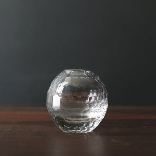 Faceted Clear Glass Round Bud Vase 3.5 x 3.5" H