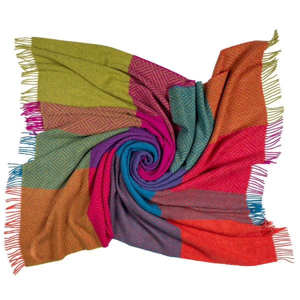 Southampton Herringbone Merino Wool Color Block Throw - Brilliant 55x72