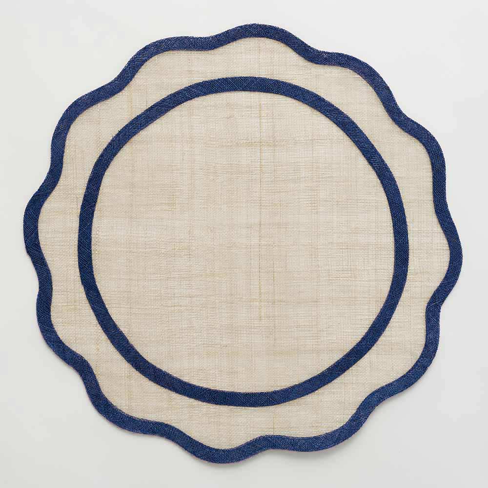 Navy Blue Scallop Rice Paper Placemat Set of 4
