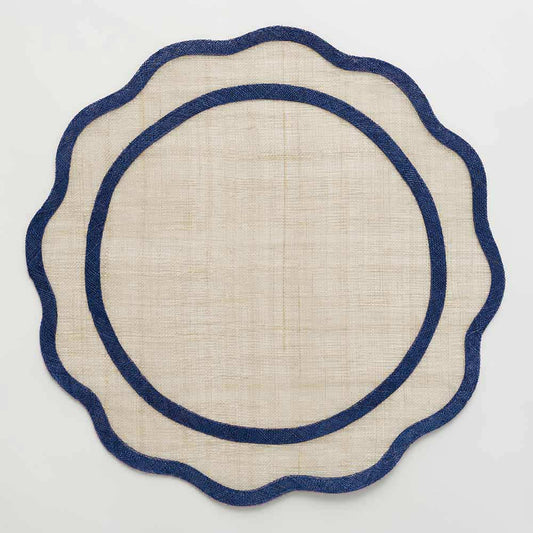 Navy Blue Scallop Rice Paper Placemat Set of 4