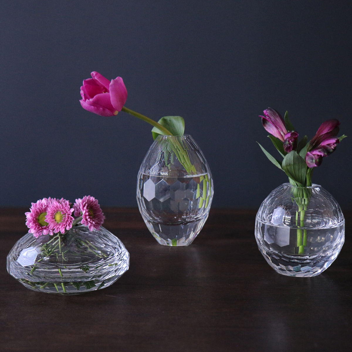 Faceted Clear Glass Round Bud Vase 3.5 x 3.5" H