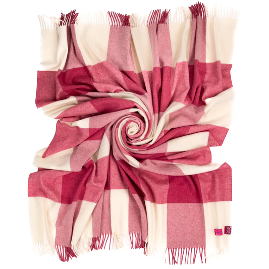 Southampton Herringbone Merino Wool Color Block Throw - Pink & White 55x72