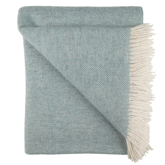 Southampton Herringbone Merino Wool Throw - Robins Egg 55x72