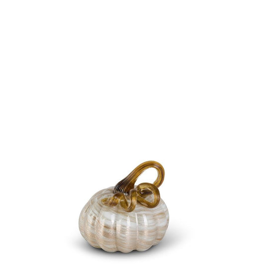 Cream and Gold Swirl Glass Pumpkin, 3.25"