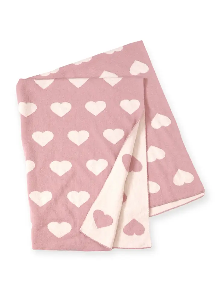 Organic Cotton Sweater Knit Baby Blanket Pink Hearts 30x 42