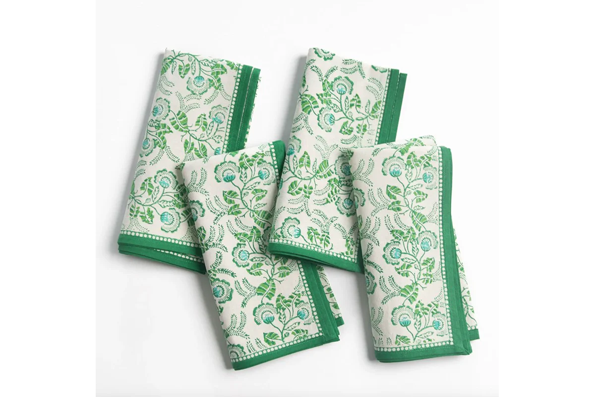 Gardenia Vine 100% Cotton Emerald Napkin Set of 4