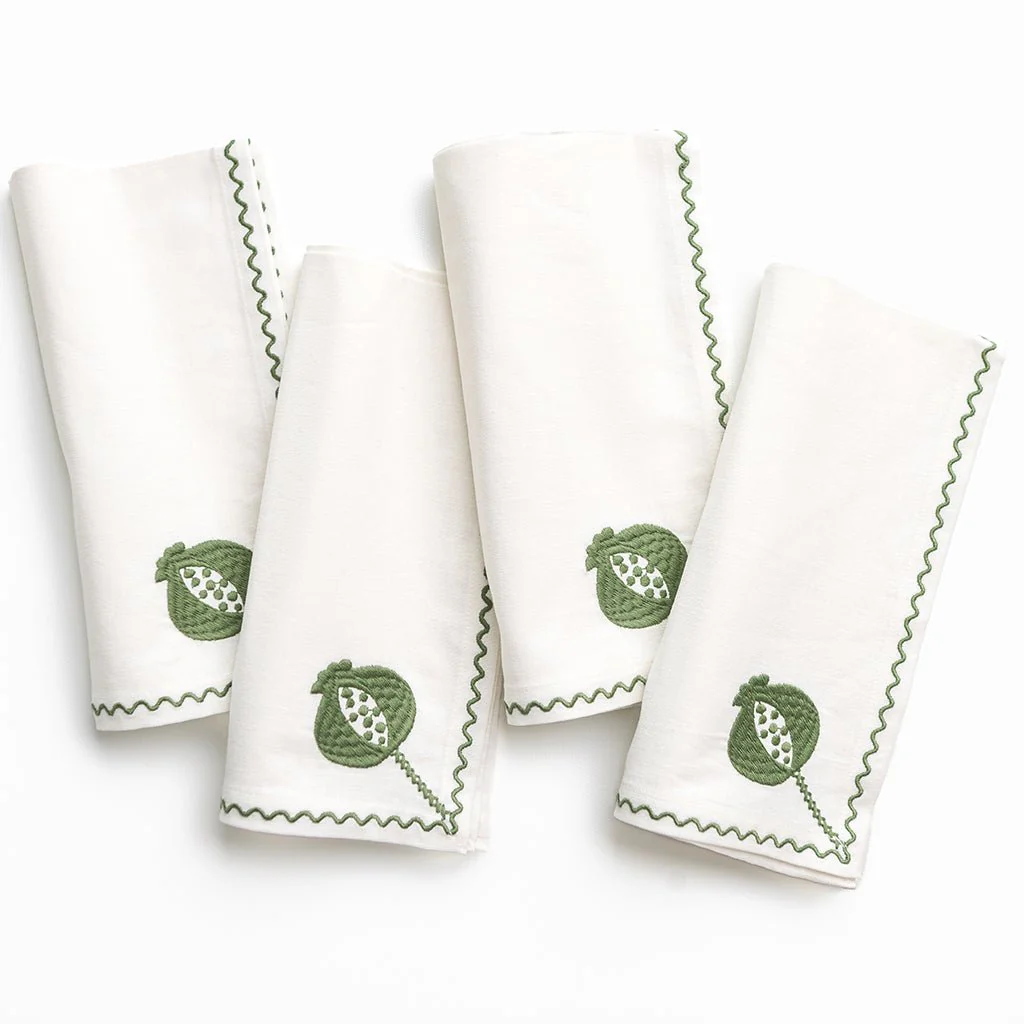 Set of 4 Crewel Green Napkins