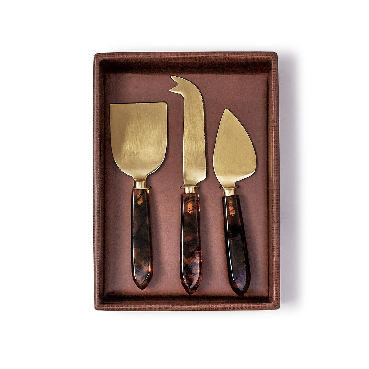 Set of 3 Tortoise Swirl Cheese Knives in Gift Box
