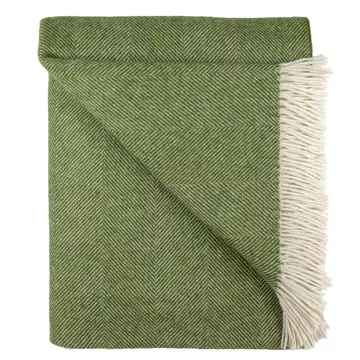 Southampton Herringbone Merino Wool Throw - Evergreen 55x72