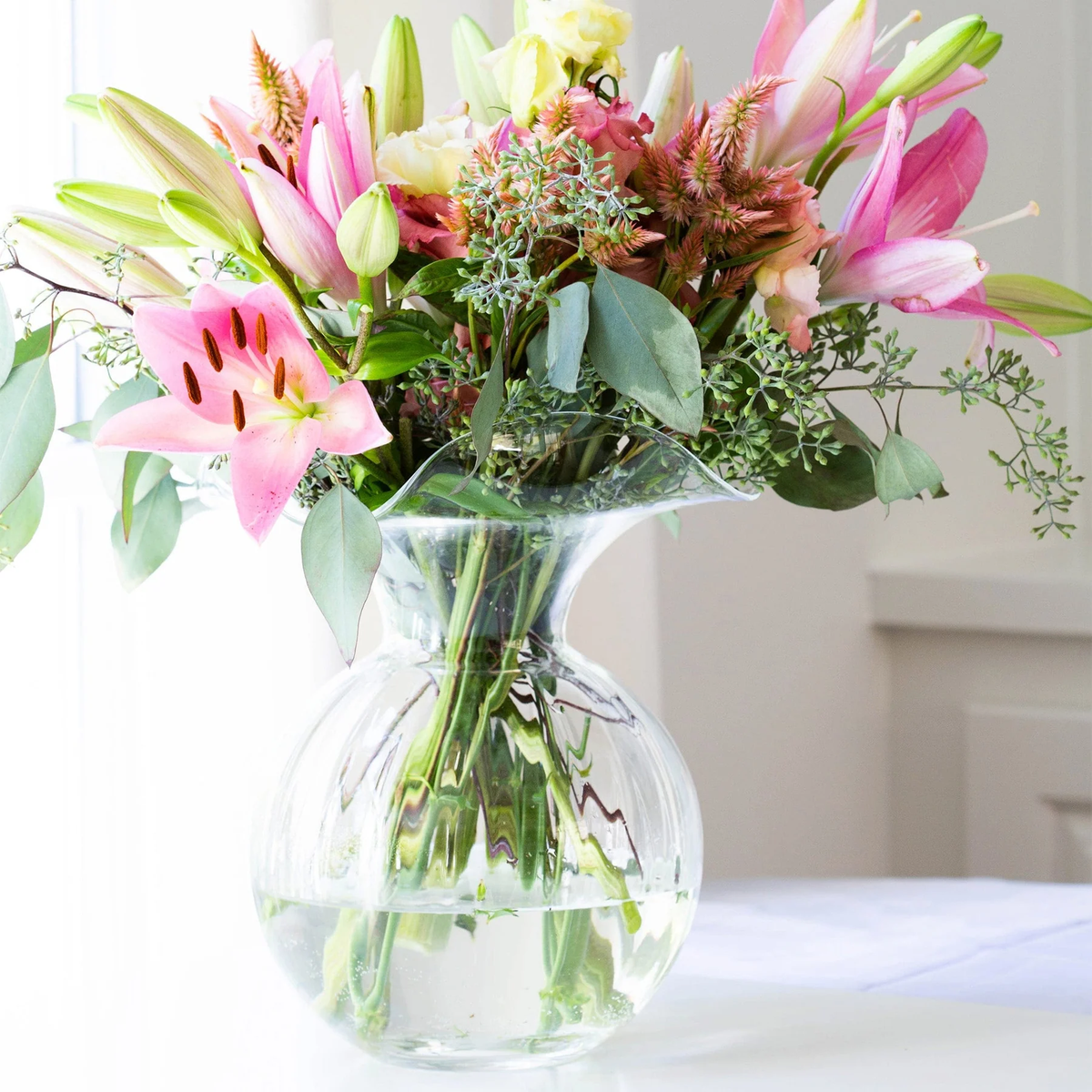 Vietri Hibiscus Glass Clear Large Fluted Vase