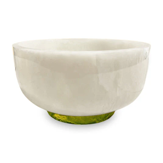 Large White Bowl with Green Pedestal Base