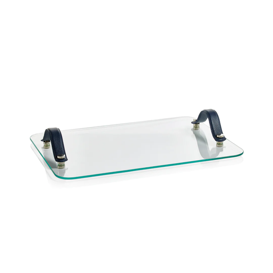 Laguna Glass, Nickel and Leather Cheese/Bar Tray 18"x13"x3"