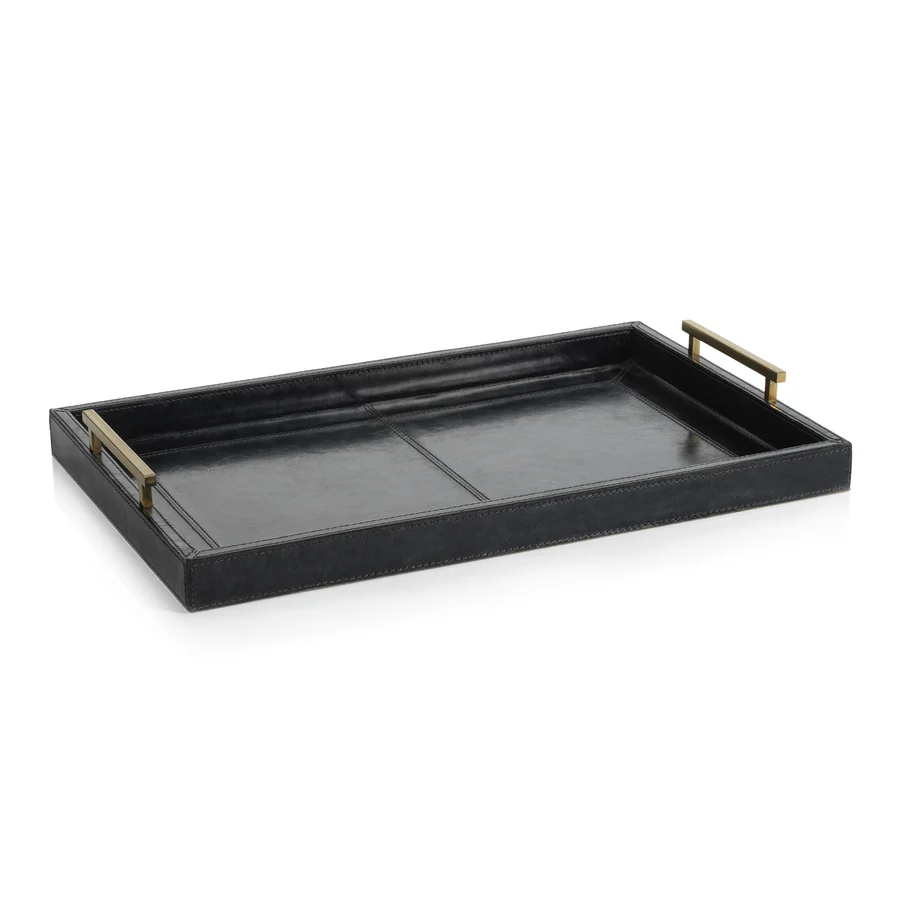 Savoy Blue Leather Tray, 22"x14"