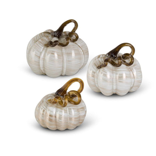 Cream and Gold Swirl Glass Pumpkin, 7"