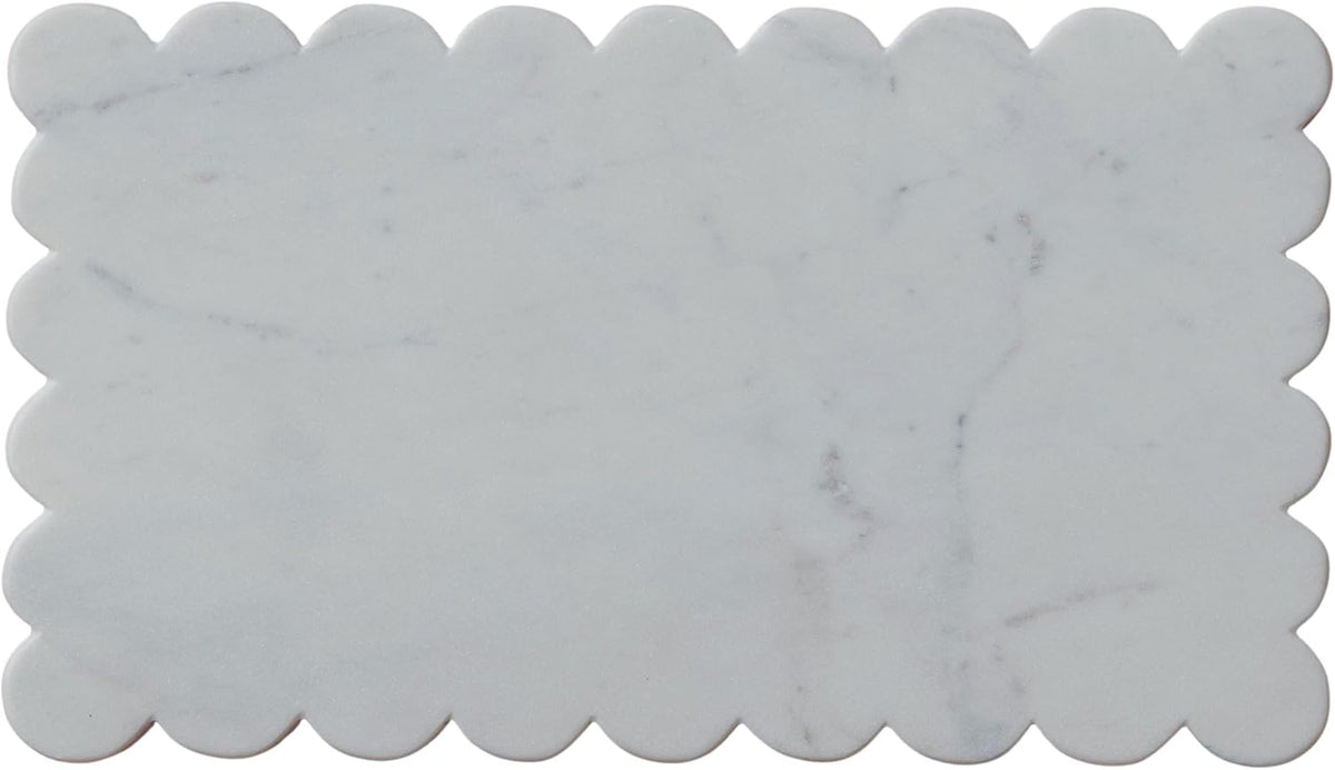 Scalloped Marble Cheese Board, White 14 X 8