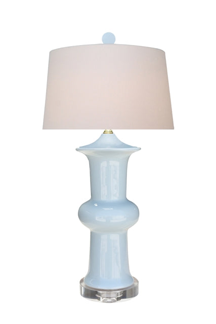 Lotus Porcelain Blue Vase with Crystal Base 26.5 In.