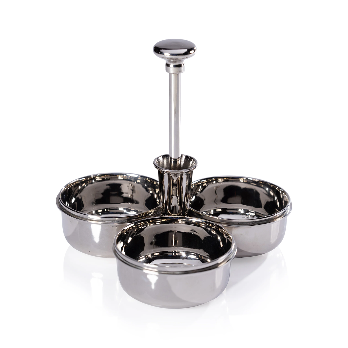 Polished Nickel Condiment Trio with Cocktail Pick Holder