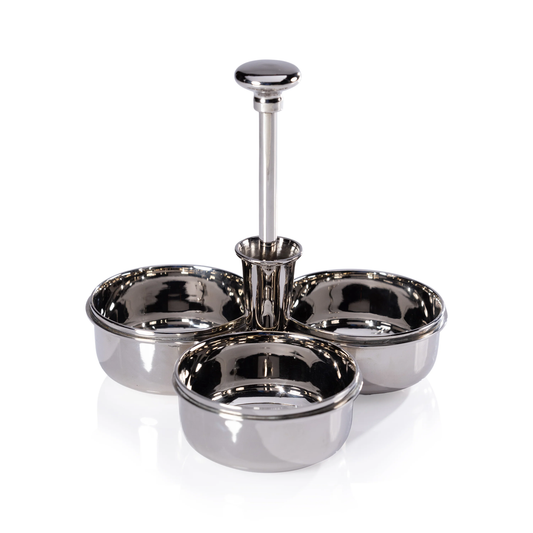 Polished Nickel Condiment Trio with Cocktail Pick Holder