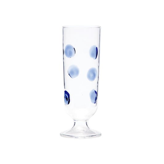 Vietri Drop Champagne Glass Blue Dot