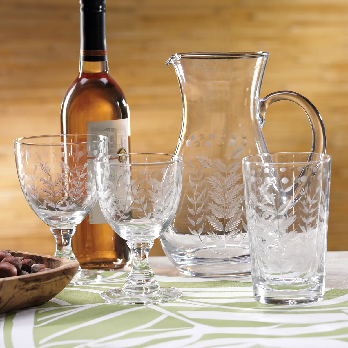 Spring Leaves Cut Double Old Fashioned Glass