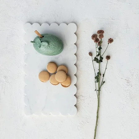 Scalloped Marble Cheese Board, White 14 X 8
