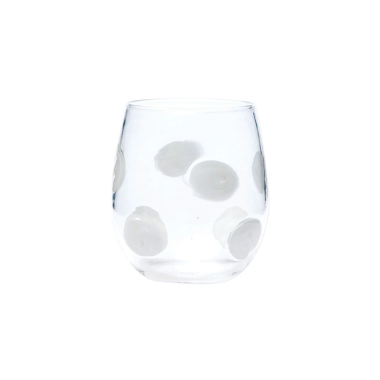 Vietri Drop Stemless Wine Glass - White Dot