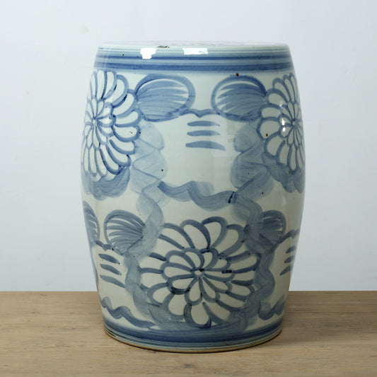 17" B/W Garden Stool w/ Flower Motif