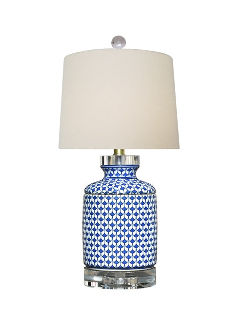 Blue & White Porcelain Fish Scale Round Lamp