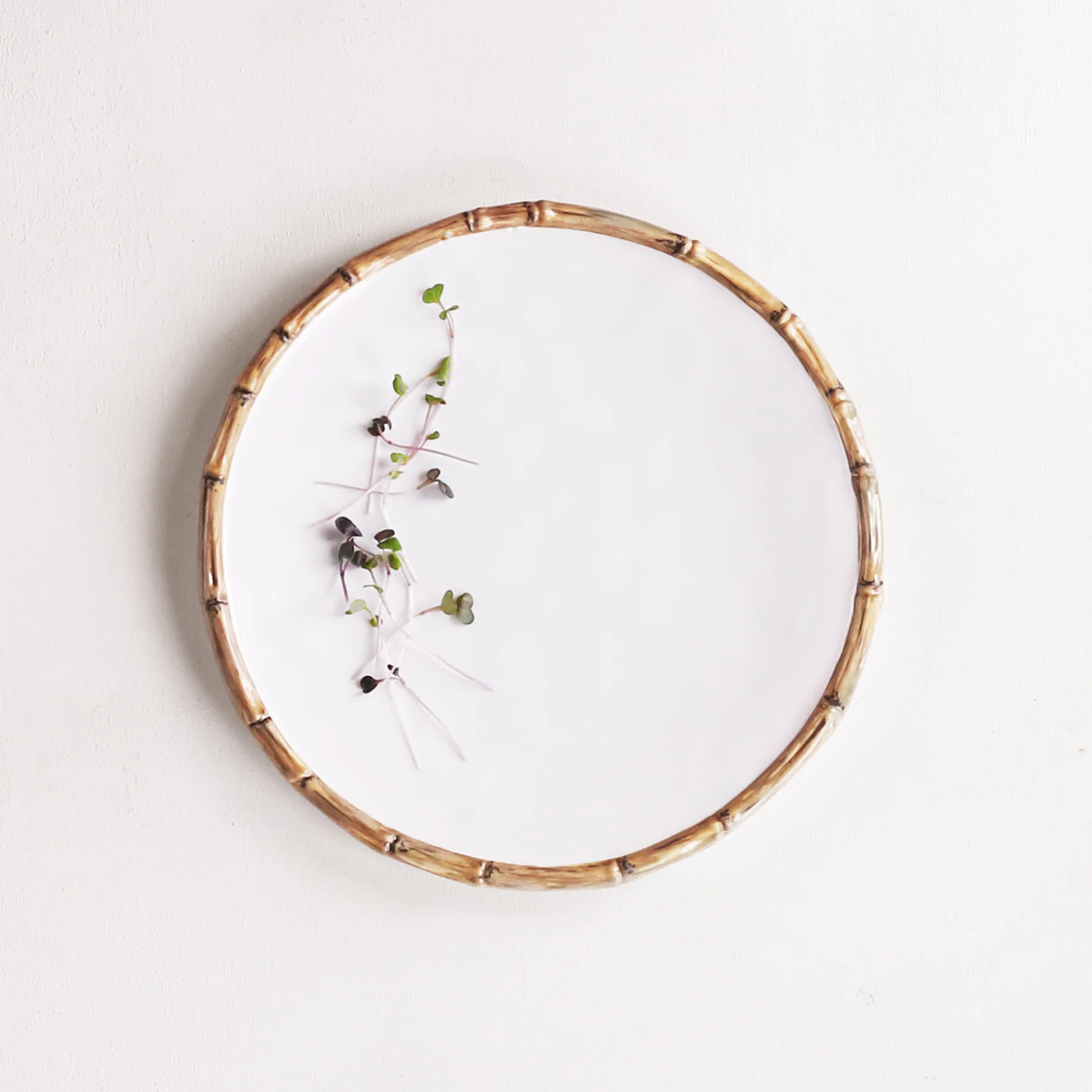 Melamine Bamboo 11" Dinner Plate, Set of 4 (White and Natural)