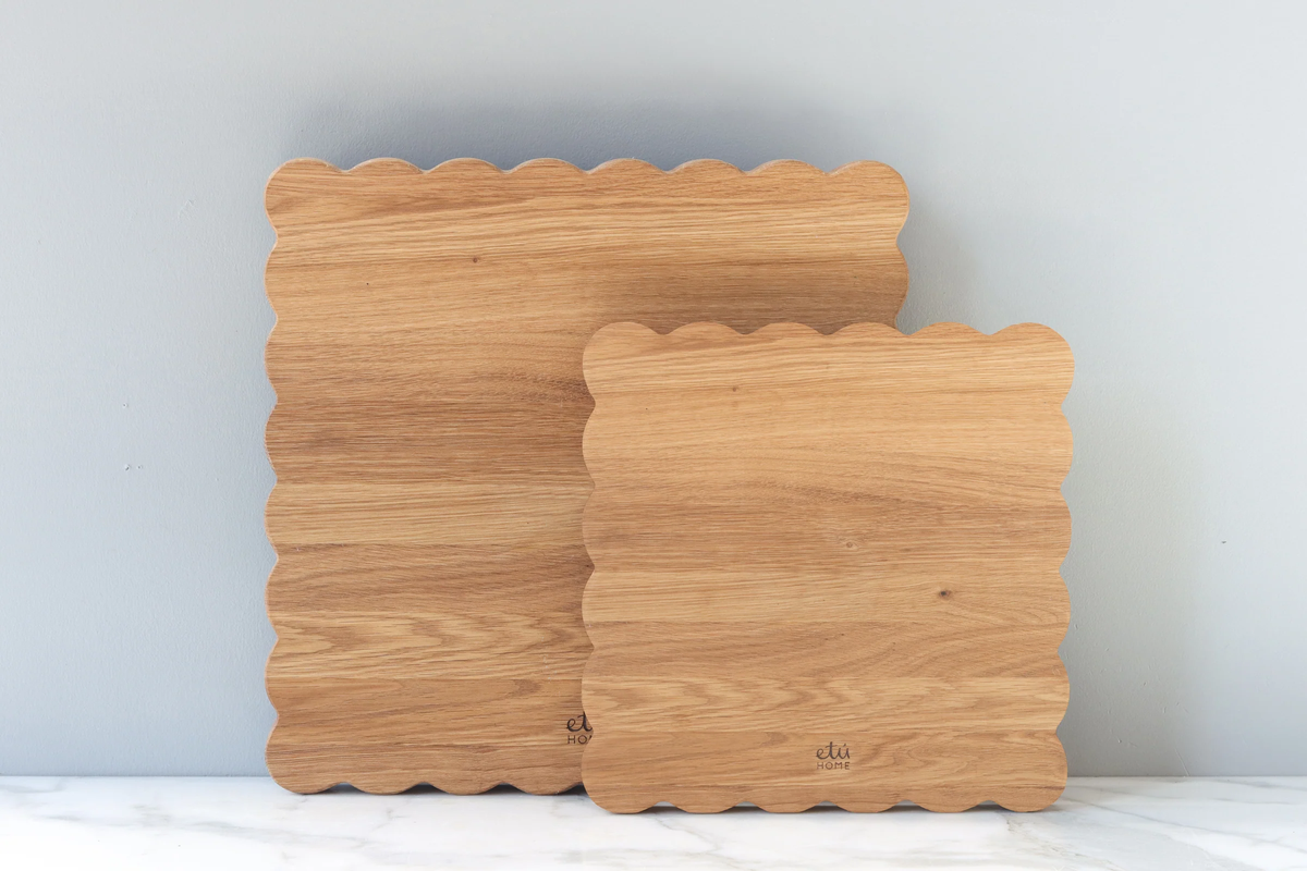 16" Square Scalloped Cutting Board
Food Safe