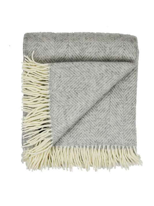 Southampton Herringbone Merino Wool Throw - Silver 55x72